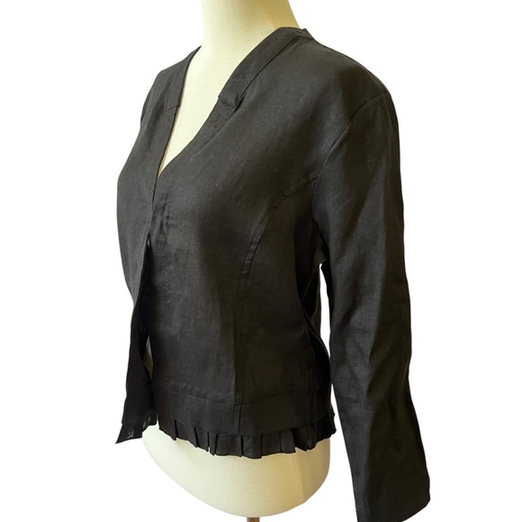 FOIL PLEAT DREAMS JACKET 6 LINEN LIGHTWEIGHT SINGLE CLASP CLOSURE RUFFLE HEM NWT - Picture 3 of 12